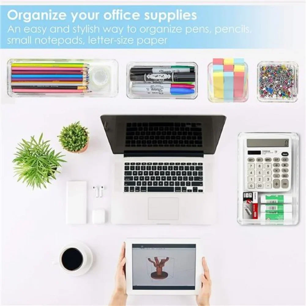 25 PCS Clear Plastic Drawer Organizers Set,  4-Size Versatile Bathroom